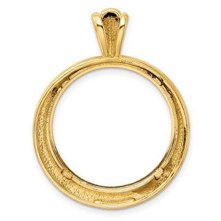 14k Yellow Gold Polished 22mm Concentric Circle Prong Coin Bezel Pendant - Fits 1/4 oz American Eagle and Other Coins