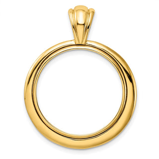 14k Yellow Gold Polished 22mm Concentric Circle Prong Coin Bezel Pendant - Fits 1/4 oz American Eagle and Other Coins