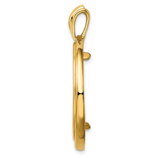 14k Yellow Gold Polished 27mm Concentric Circle Prong Coin Bezel Pendant - Fits 1/2 oz American Eagle, US $10 Liberty, and Other Coins