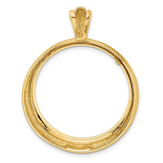 14k Yellow Gold Polished 27mm Concentric Circle Prong Coin Bezel Pendant - Fits 1/2 oz American Eagle, US $10 Liberty, and Other Coins