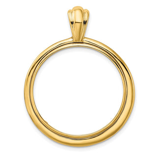 14k Yellow Gold Polished 27mm Concentric Circle Prong Coin Bezel Pendant - Fits 1/2 oz American Eagle, US $10 Liberty, and Other Coins