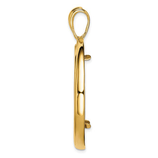 14k Yellow Gold Polished 32.7mm Concentric Circle Prong Coin Bezel Pendant - Fits 1 oz American Eagle, 1 oz Cat, and 1 oz Krugerrand