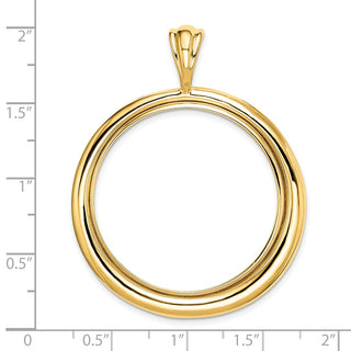 14k Yellow Gold Polished 32.7mm Concentric Circle Prong Coin Bezel Pendant - Fits 1 oz American Eagle, 1 oz Cat, and 1 oz Krugerrand