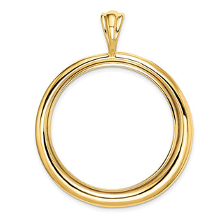 14k Yellow Gold Polished 32.7mm Concentric Circle Prong Coin Bezel Pendant - Fits 1 oz American Eagle, 1 oz Cat, and 1 oz Krugerrand