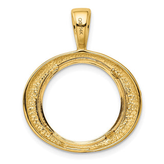 14k Yellow Gold Polished 16.5mm Wide Concentric Circle Prong Coin Bezel Pendant - Fits 1/10 oz American Eagle and 1/10 oz Krugerrand