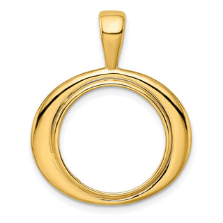 14k Yellow Gold Polished 16.5mm Wide Concentric Circle Prong Coin Bezel Pendant - Fits 1/10 oz American Eagle and 1/10 oz Krugerrand