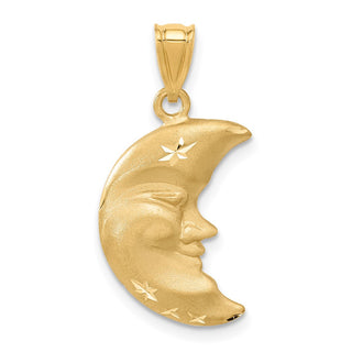14k Yellow Gold Satin Diamond-cut Moon Pendant C137