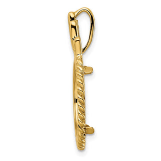 14k Yellow Gold 16.5mm Twisted Edge w/ Geometric Top Prong Coin Bezel Pendant - Fits 1/10 oz American Eagle and 1/10 oz Krugerrand