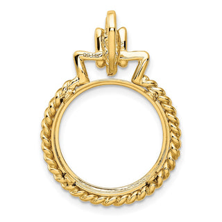 14k Yellow Gold 16.5mm Twisted Edge w/ Geometric Top Prong Coin Bezel Pendant - Fits 1/10 oz American Eagle and 1/10 oz Krugerrand