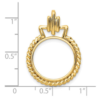 14k Yellow Gold 16.5mm Twisted Edge w/ Geometric Top Prong Coin Bezel Pendant - Fits 1/10 oz American Eagle and 1/10 oz Krugerrand