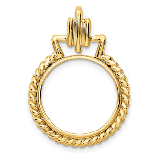 14k Yellow Gold 16.5mm Twisted Edge w/ Geometric Top Prong Coin Bezel Pendant - Fits 1/10 oz American Eagle and 1/10 oz Krugerrand