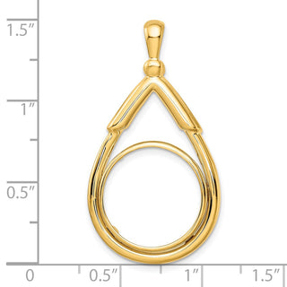 14k Yellow Gold Polished Layered Top Teardrop 16.5mm Prong Coin Bezel Pendant