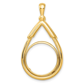 14k Yellow Gold Polished Layered Top Teardrop 16.5mm Prong Coin Bezel Pendant