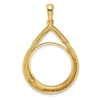 14k Yellow Gold 21.6mm Layered Top Teardrop Prong Coin Bezel Pendant - Fits US $5 Bald Eagle and US $5 Congressional