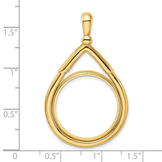 14k Yellow Gold 21.6mm Layered Top Teardrop Prong Coin Bezel Pendant - Fits US $5 Bald Eagle and US $5 Congressional