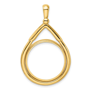 14k Yellow Gold 21.6mm Layered Top Teardrop Prong Coin Bezel Pendant - Fits US $5 Bald Eagle and US $5 Congressional