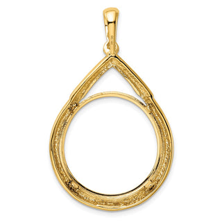 14k Yellow Gold 22mm Layered Top Teardrop Prong Coin Bezel Pendant - Fits 1/4 oz American Eagle and Other Coins