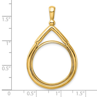 14k Yellow Gold 22mm Layered Top Teardrop Prong Coin Bezel Pendant - Fits 1/4 oz American Eagle and Other Coins