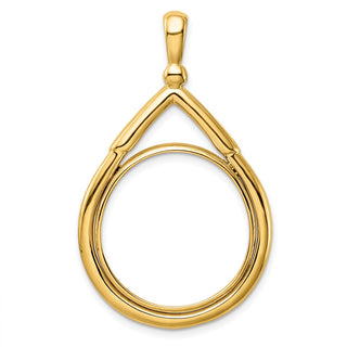 14k Yellow Gold 22mm Layered Top Teardrop Prong Coin Bezel Pendant - Fits 1/4 oz American Eagle and Other Coins