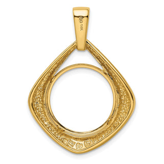 14k Yellow Gold Polished 16.5mm Wide Kite-Shaped Prong Coin Bezel Pendant - Fits 1/10 oz American Eagle and 1/10 oz Krugerrand
