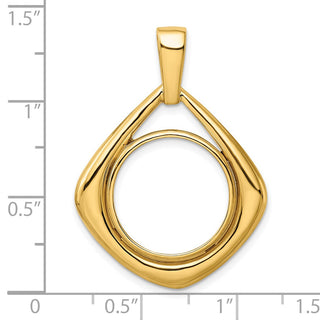 14k Yellow Gold Polished 16.5mm Wide Kite-Shaped Prong Coin Bezel Pendant - Fits 1/10 oz American Eagle and 1/10 oz Krugerrand