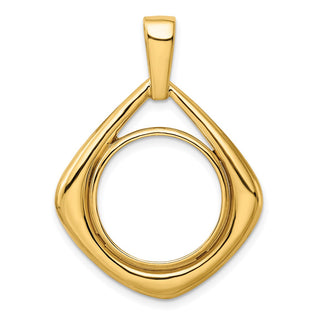 14k Yellow Gold Polished 16.5mm Wide Kite-Shaped Prong Coin Bezel Pendant - Fits 1/10 oz American Eagle and 1/10 oz Krugerrand