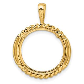 14k Yellow Gold 16.5mm Double Twisted w/ Polished Edge Prong Coin Bezel Pendant - Fits 1/10 oz American Eagle and 1/10 oz Krugerrand