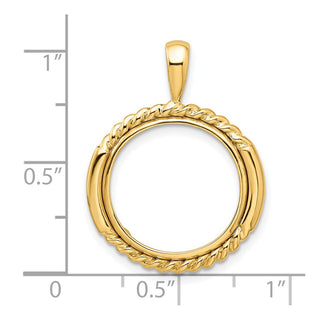 14k Yellow Gold 16.5mm Double Twisted w/ Polished Edge Prong Coin Bezel Pendant - Fits 1/10 oz American Eagle and 1/10 oz Krugerrand