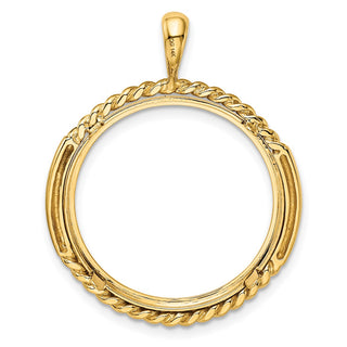 14k Yellow Gold 22mm Double Twisted w/ Polished Edge Prong Coin Bezel Pendant - Fits 1/4 oz American Eagle and Other Coins