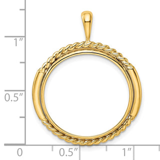14k Yellow Gold 22mm Double Twisted w/ Polished Edge Prong Coin Bezel Pendant - Fits 1/4 oz American Eagle and Other Coins