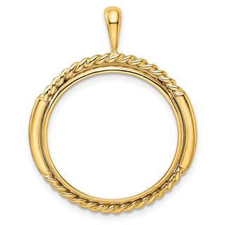 14k Yellow Gold 22mm Double Twisted w/ Polished Edge Prong Coin Bezel Pendant - Fits 1/4 oz American Eagle and Other Coins