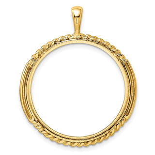 14k Yellow Gold 27mm Double Twisted w/ Polished Edge Prong Coin Bezel Pendant - Fits 1/2 oz American Eagle, US $10 Liberty, and Other Coins