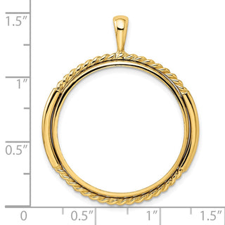 14k Yellow Gold 27mm Double Twisted w/ Polished Edge Prong Coin Bezel Pendant - Fits 1/2 oz American Eagle, US $10 Liberty, and Other Coins