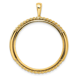 14k Yellow Gold 27mm Double Twisted w/ Polished Edge Prong Coin Bezel Pendant - Fits 1/2 oz American Eagle, US $10 Liberty, and Other Coins