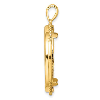 14k Yellow Gold 30mm Double Twisted w/ Polished Edge Prong Coin Bezel Pendant - Fits 1 oz Maple Leaf and 1/2 oz Cat