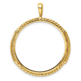 14k Yellow Gold 30mm Double Twisted w/ Polished Edge Prong Coin Bezel Pendant - Fits 1 oz Maple Leaf and 1/2 oz Cat