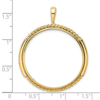 14k Yellow Gold 30mm Double Twisted w/ Polished Edge Prong Coin Bezel Pendant - Fits 1 oz Maple Leaf and 1/2 oz Cat