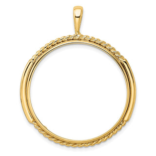 14k Yellow Gold 30mm Double Twisted w/ Polished Edge Prong Coin Bezel Pendant - Fits 1 oz Maple Leaf and 1/2 oz Cat
