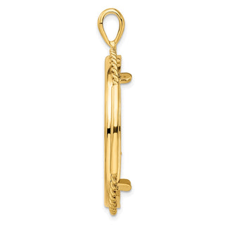 14k Yellow Gold 32.7mm Double Twisted w/ Polished Edge Prong Coin Bezel Pendant - Fits 1 oz American Eagle, 1 oz Cat, and 1 oz Krugerrand