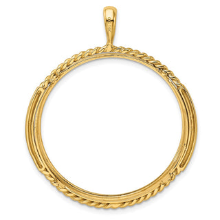 14k Yellow Gold 32.7mm Double Twisted w/ Polished Edge Prong Coin Bezel Pendant - Fits 1 oz American Eagle, 1 oz Cat, and 1 oz Krugerrand