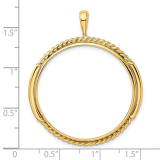 14k Yellow Gold 32.7mm Double Twisted w/ Polished Edge Prong Coin Bezel Pendant - Fits 1 oz American Eagle, 1 oz Cat, and 1 oz Krugerrand