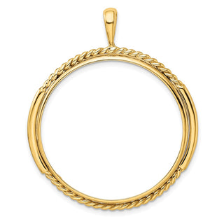 14k Yellow Gold 32.7mm Double Twisted w/ Polished Edge Prong Coin Bezel Pendant - Fits 1 oz American Eagle, 1 oz Cat, and 1 oz Krugerrand