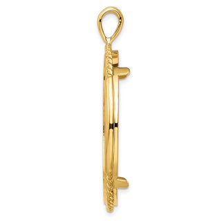 14k Yellow Gold 34.2mm Double Twisted w/ Polished Edge Prong Coin Bezel Pendant - Fits US $20 Liberty and US $20 St. Gaudens