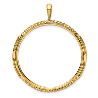 14k Yellow Gold 34.2mm Double Twisted w/ Polished Edge Prong Coin Bezel Pendant - Fits US $20 Liberty and US $20 St. Gaudens