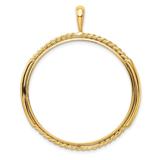 14k Yellow Gold 34.2mm Double Twisted w/ Polished Edge Prong Coin Bezel Pendant - Fits US $20 Liberty and US $20 St. Gaudens
