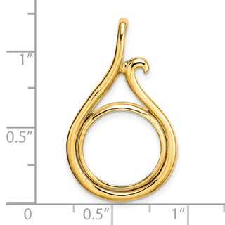 14k Yellow Gold 14mm Curled Teardrop Prong Coin Bezel Pendant - Fits 1/20 oz Maple Leaf and Other Coins