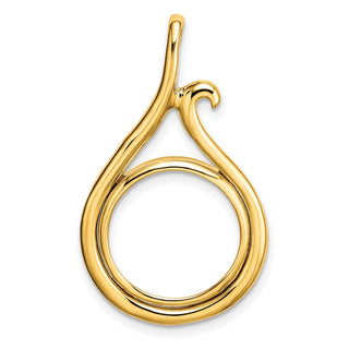 14k Yellow Gold 14mm Curled Teardrop Prong Coin Bezel Pendant - Fits 1/20 oz Maple Leaf and Other Coins