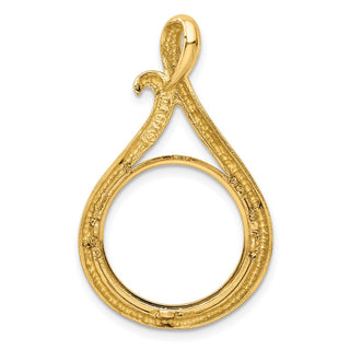 14k Yellow Gold 16.5mm Curled Teardrop Prong Coin Bezel Pendant - Fits 1/10 oz American Eagle and 1/10 oz Krugerrand