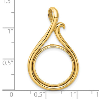 14k Yellow Gold 16.5mm Curled Teardrop Prong Coin Bezel Pendant - Fits 1/10 oz American Eagle and 1/10 oz Krugerrand