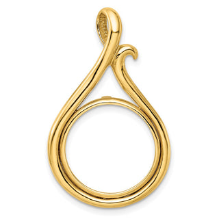 14k Yellow Gold 16.5mm Curled Teardrop Prong Coin Bezel Pendant - Fits 1/10 oz American Eagle and 1/10 oz Krugerrand
